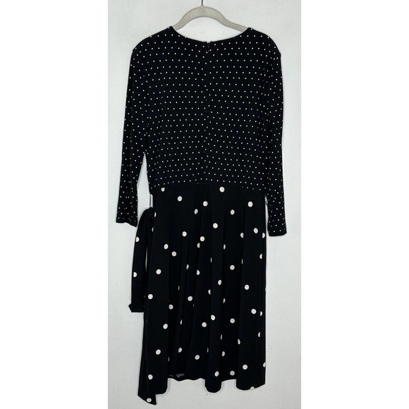 Lauren Ralph Lauren Black Polka Dot Long Sleeve Belted Stretch Dress Sz 12 - Picture 6 of 6